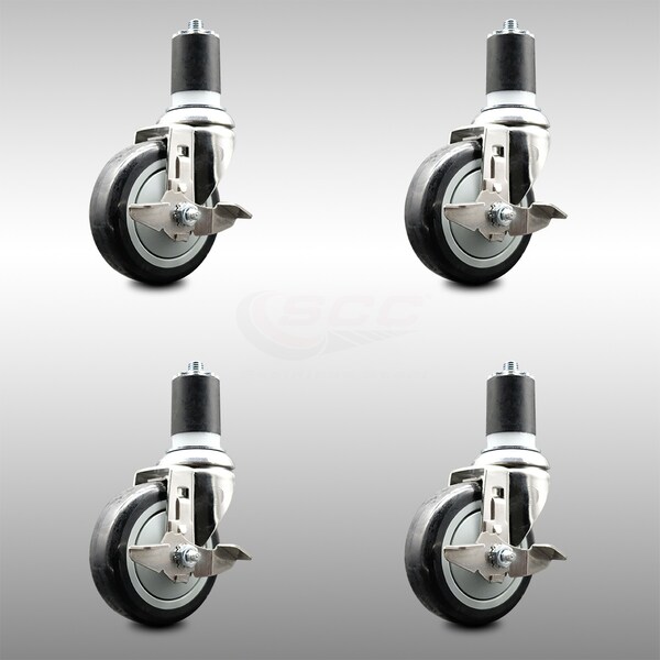 Service Caster 4 Inch 316SS Black Poly Swivel 1-7/8 Inch Expanding Stem Caster Set Brake SCC SCC-SS316EX20S414-PPUB-BLK-TLB-178-4 - main